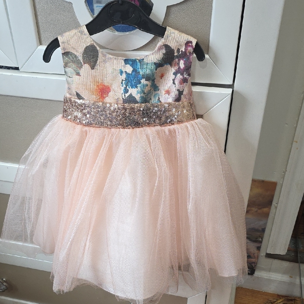 Pink and Blue Sequin Embellished A-line Dress for Prom
